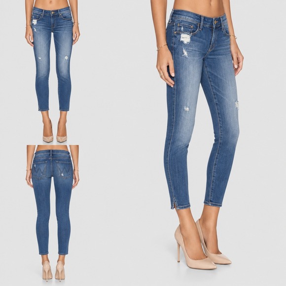 MOTHER Denim - MOTHER The Vamp Distressed Jeans Rough It Up Wash Blue Denim Mid Rise Skinny 28